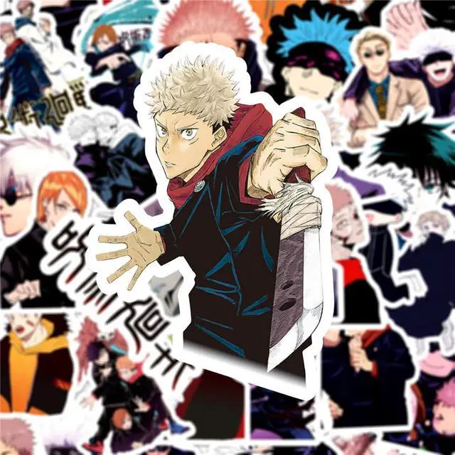 Alt view image 5 of 7 - 50PCS Jujutsu Kaisen Stickers Pack Anime Character Sticker for Water Bottle Laptop Skateboard Journal, Waterproof Vinyl Cool Manga Decals for Teens Adults Party Supplies