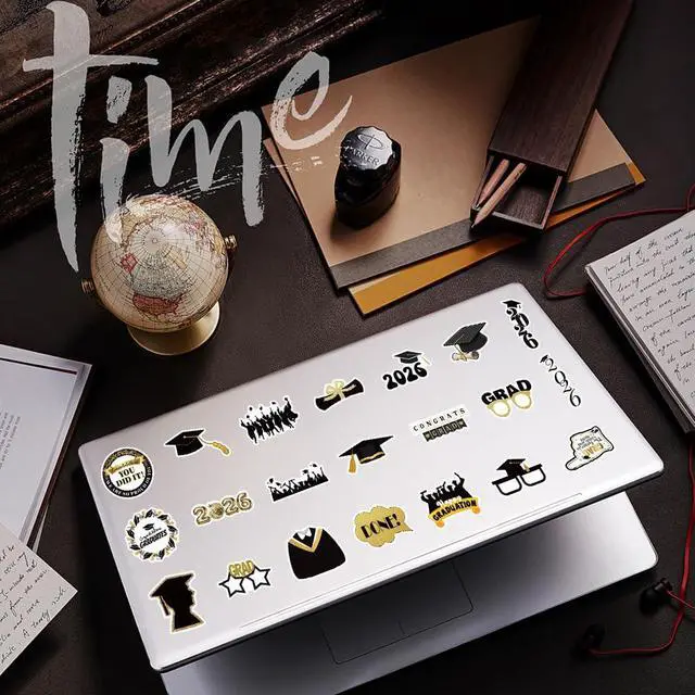 Alt view image 4 of 6 - 50 PCS 2026 Graduation Stickers, Waterproof Vinyl Black & Gold Foil Graduation Decals for Laptop, Luggage, Skateboard, Phone, Fridge, Trendy Stickers for Teens, Adults, Graduates