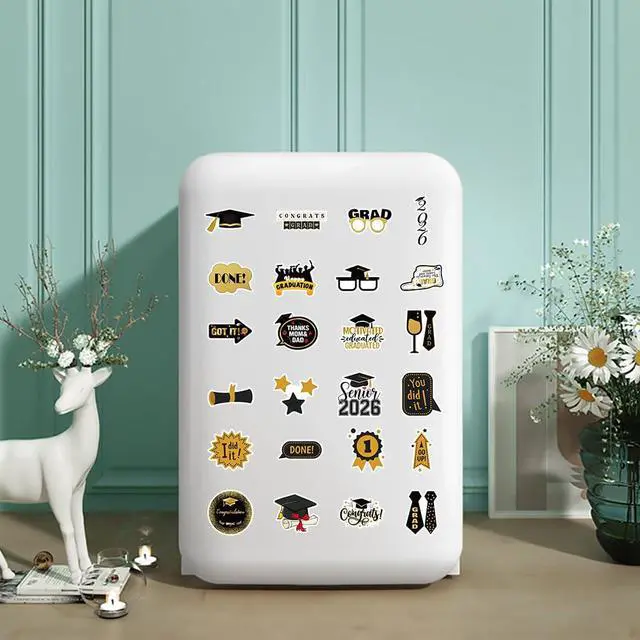 Alt view image 5 of 6 - 50 PCS 2026 Graduation Stickers, Waterproof Vinyl Black & Gold Foil Graduation Decals for Laptop, Luggage, Skateboard, Phone, Fridge, Trendy Stickers for Teens, Adults, Graduates