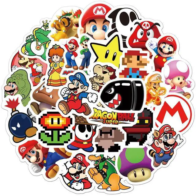 Main image of 50Pcs Cartoon Mario Stickers for Kids, Vinyl Waterproof Game Decal for Water Bottle Laptop Sticker for DIY Decorate Bumper Phone Hard Hat Kids Teens Gifts (MLA)