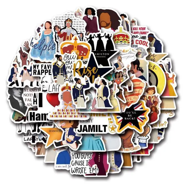 Alt view image 2 of 7 - 55PCS Hamilton Merch Stickers Pack Cute Musical Sticker for Water Bottle Laptop Skateboard Journal, Waterproof Vinyl Cool Decals for Teens Adults Party Supplies