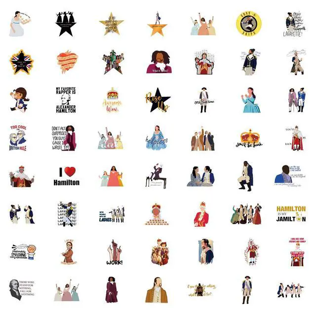 Alt view image 3 of 7 - 55PCS Hamilton Merch Stickers Pack Cute Musical Sticker for Water Bottle Laptop Skateboard Journal, Waterproof Vinyl Cool Decals for Teens Adults Party Supplies