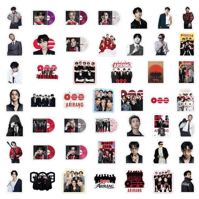 Alt view image 2 of 7 - 50PCS BTS ARIRANG Album Stickers, K-pop Bangtan Boys Vinyl Waterproof Stickers for Laptop, Water Bottle, Phone Case, Skateboard, Cute Aesthetic Decals for Fans