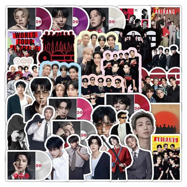 Alt view image 3 of 7 - 50PCS BTS ARIRANG Album Stickers, K-pop Bangtan Boys Vinyl Waterproof Stickers for Laptop, Water Bottle, Phone Case, Skateboard, Cute Aesthetic Decals for Fans