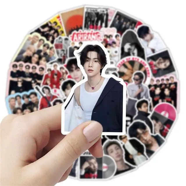 Alt view image 7 of 7 - 50PCS BTS ARIRANG Album Stickers, K-pop Bangtan Boys Vinyl Waterproof Stickers for Laptop, Water Bottle, Phone Case, Skateboard, Cute Aesthetic Decals for Fans