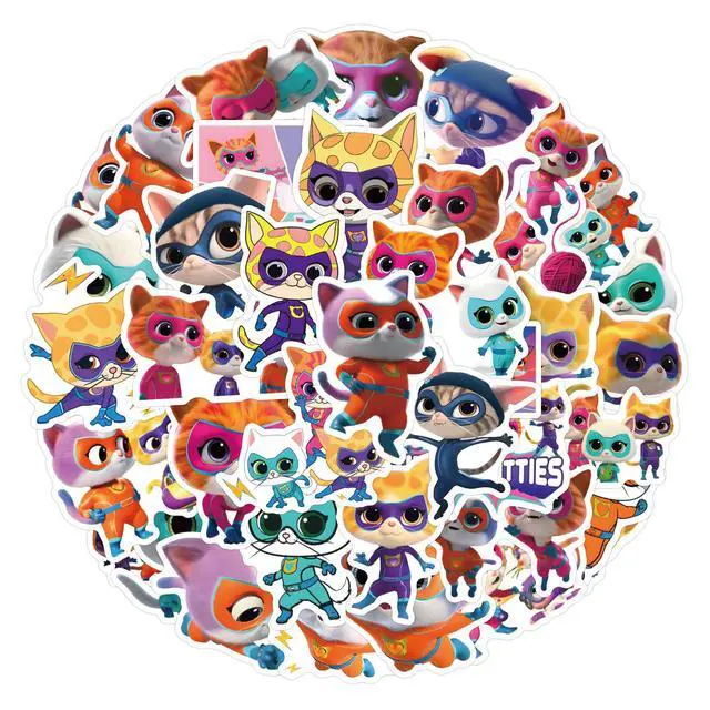 Alt view image 2 of 7 - 50PCS Super Kitties Stickers Pack Manga Character Sticker for Water Bottle Laptop Skateboard Journal, Waterproof Vinyl Cool Anime Decals for Teens Adults Party Supplies