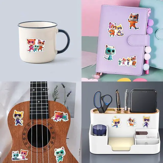 Alt view image 6 of 7 - 50PCS Super Kitties Stickers Pack Manga Character Sticker for Water Bottle Laptop Skateboard Journal, Waterproof Vinyl Cool Anime Decals for Teens Adults Party Supplies