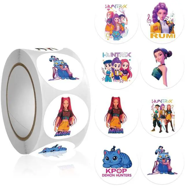Main image of Demon Movie Hunters Stickers Roll - 500Pcs 8 Style Korean Hunters Movie Anime Music Idol Vinyl Stickers Decals - Easy Stick & Removeable for Fans Lover Scarpbook Window Tumblers Water Bottles Teens
