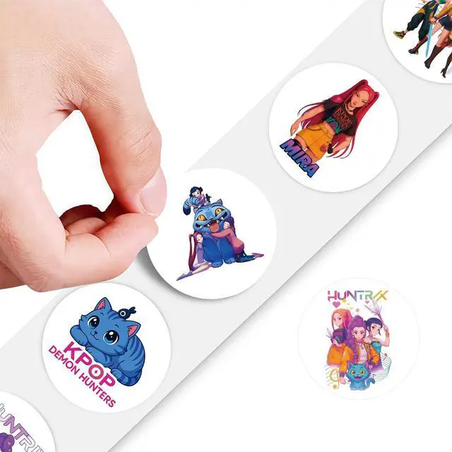 Alt view image 2 of 7 - Demon Movie Hunters Stickers Roll - 500Pcs 8 Style Korean Hunters Movie Anime Music Idol Vinyl Stickers Decals - Easy Stick & Removeable for Fans Lover Scarpbook Window Tumblers Water Bottles Teens