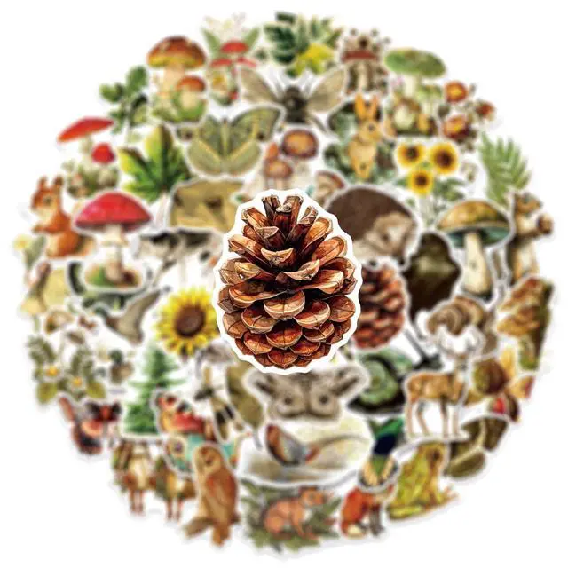 Alt view image 2 of 7 - 50 Pcs Vintage Flora & Fauna Forest Stickers, Waterproof Vinyl Retro Nature Decals for Laptop Skateboard Luggage, Classic Woodland Creature & Plant Stickers Gift for Kids Teens Adults (Flora Fauna)