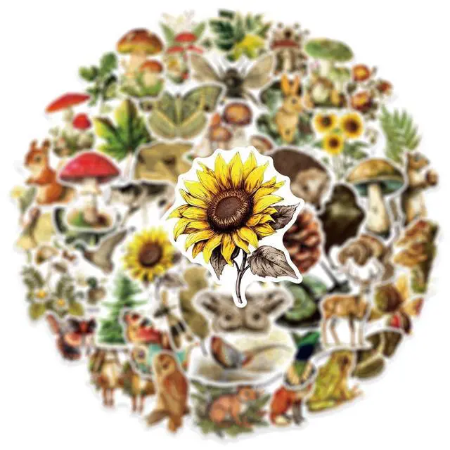 Alt view image 3 of 7 - 50 Pcs Vintage Flora & Fauna Forest Stickers, Waterproof Vinyl Retro Nature Decals for Laptop Skateboard Luggage, Classic Woodland Creature & Plant Stickers Gift for Kids Teens Adults (Flora Fauna)