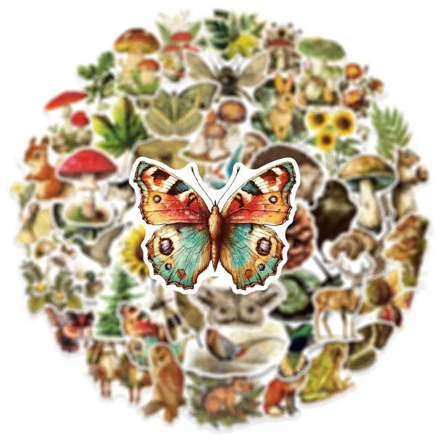 Alt view image 5 of 7 - 50 Pcs Vintage Flora & Fauna Forest Stickers, Waterproof Vinyl Retro Nature Decals for Laptop Skateboard Luggage, Classic Woodland Creature & Plant Stickers Gift for Kids Teens Adults (Flora Fauna)