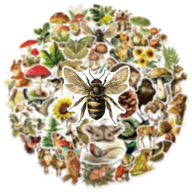 Alt view image 4 of 7 - 50 Pcs Vintage Flora & Fauna Forest Stickers, Waterproof Vinyl Retro Nature Decals for Laptop Skateboard Luggage, Classic Woodland Creature & Plant Stickers Gift for Kids Teens Adults (Flora Fauna)