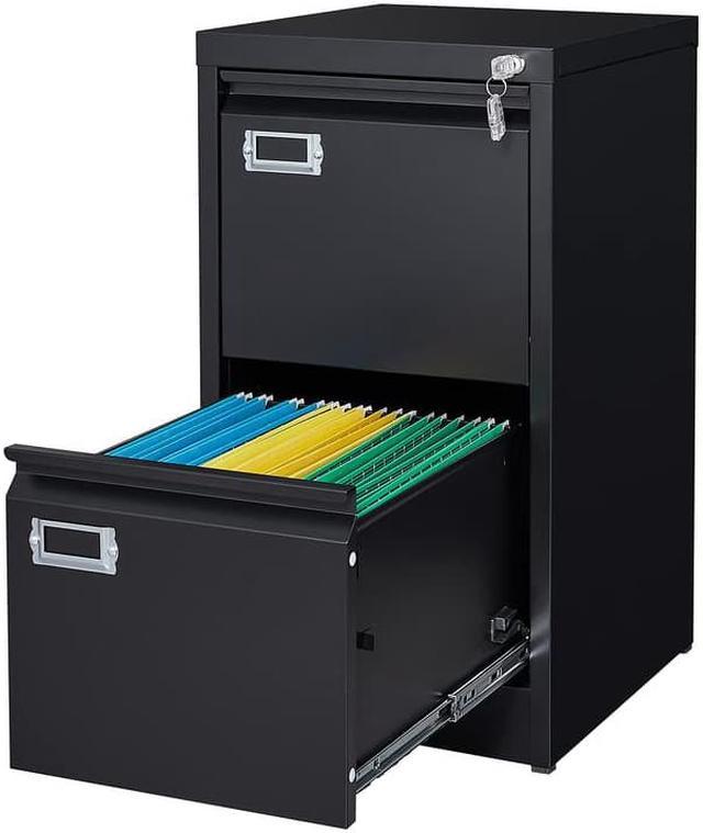 2 Drawer Black File Cabinet with Lock, Filing Cabinets for Home
