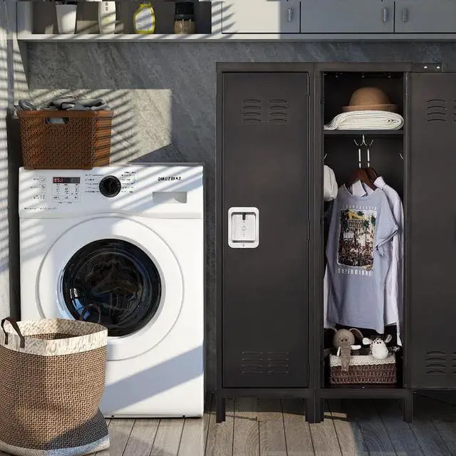 Alt view image 2 of 6 - AFAIF Metal Locker with Lock,55" Storage Cabinet Steel Retro Wardrobe with Lockable Doors for Home Office Employees School Dormitory Gym (1 Door)