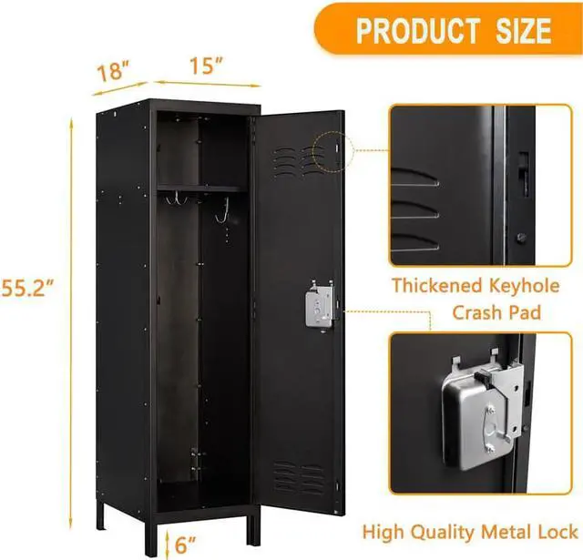 Alt view image 3 of 6 - AFAIF Metal Locker with Lock,55" Storage Cabinet Steel Retro Wardrobe with Lockable Doors for Home Office Employees School Dormitory Gym (1 Door)