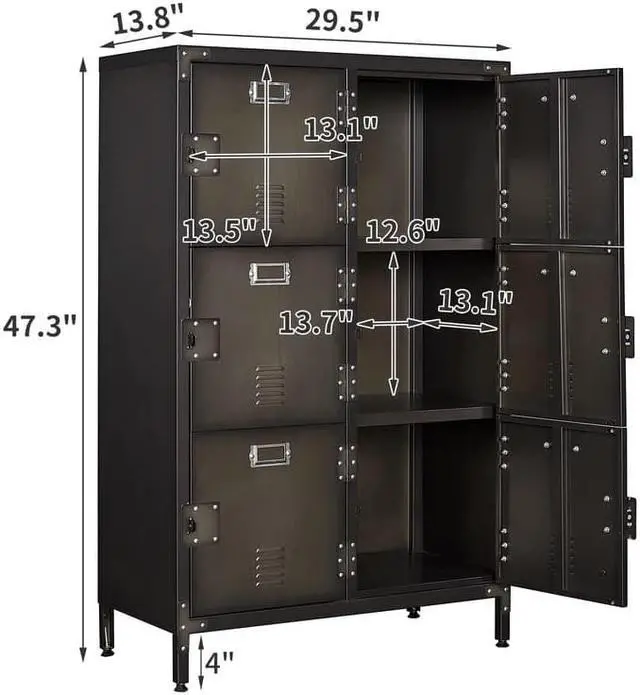 Alt view image 3 of 6 - AFAIF Metal Storage Locker,47" Steel Retro Cabinets 6 Doors Lockable,Adjustable Feet Organizer Cabinets for Employees Home Office School Gym (6 Doors)