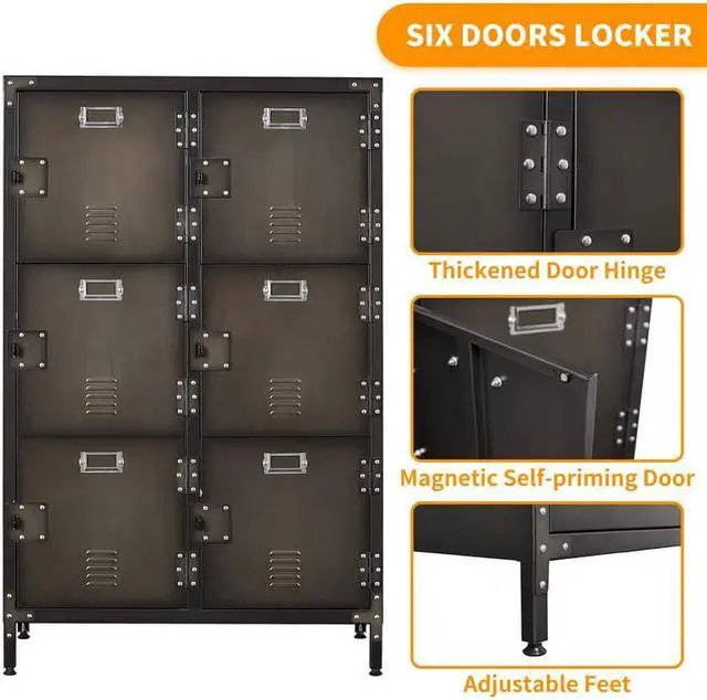Alt view image 4 of 6 - AFAIF Metal Storage Locker,47" Steel Retro Cabinets 6 Doors Lockable,Adjustable Feet Organizer Cabinets for Employees Home Office School Gym (6 Doors)