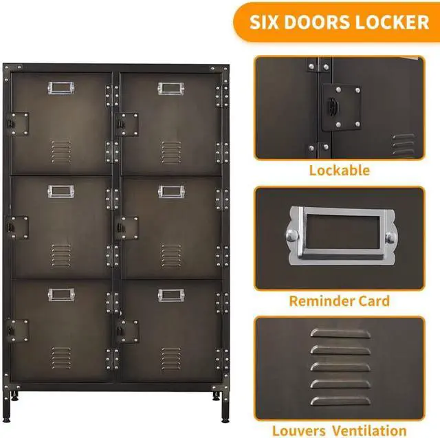 Alt view image 5 of 6 - AFAIF Metal Storage Locker,47" Steel Retro Cabinets 6 Doors Lockable,Adjustable Feet Organizer Cabinets for Employees Home Office School Gym (6 Doors)