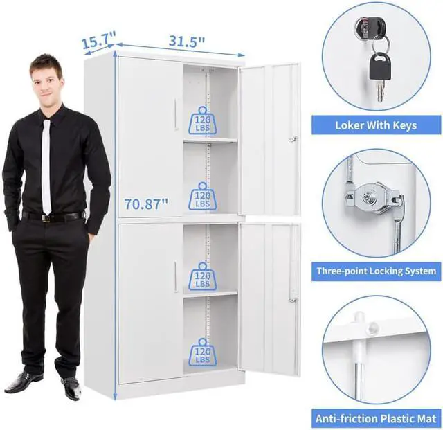 Alt view image 4 of 7 - AFAIF Metal Storage Locking Cabinet with 4 Doors and 2 Adjustable Shelves,71" Lockable Garage Tall Steel Cabinet,for Home Office,Living Room,Pantry,Gym,Commercial Storage