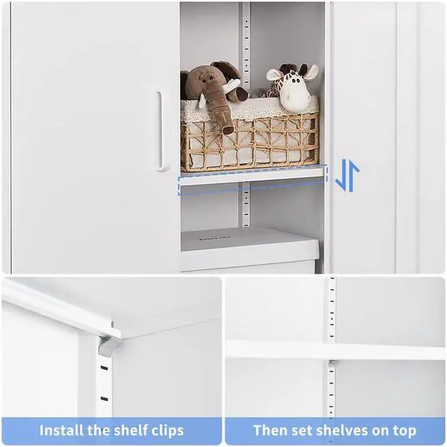 Alt view image 5 of 7 - AFAIF Metal Storage Locking Cabinet with 4 Doors and 2 Adjustable Shelves,71" Lockable Garage Tall Steel Cabinet,for Home Office,Living Room,Pantry,Gym,Commercial Storage