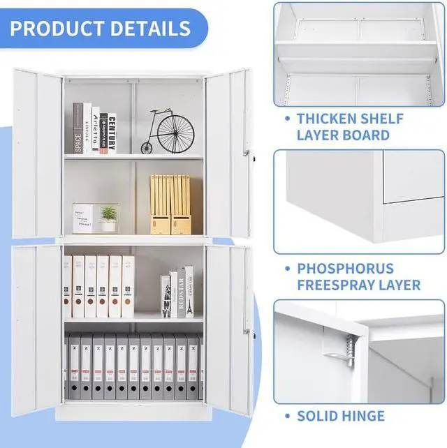 Alt view image 7 of 7 - AFAIF Metal Storage Locking Cabinet with 4 Doors and 2 Adjustable Shelves,71" Lockable Garage Tall Steel Cabinet,for Home Office,Living Room,Pantry,Gym,Commercial Storage