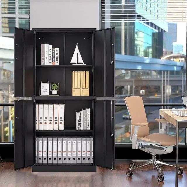 Alt view image 2 of 7 - AFAIF Metal Storage Locking Cabinet with 4 Doors and 2 Adjustable Shelves,71" Lockable Garage Tall Steel Cabinet,for Home Office,Living Room,Pantry,Gym,Commercial Storage