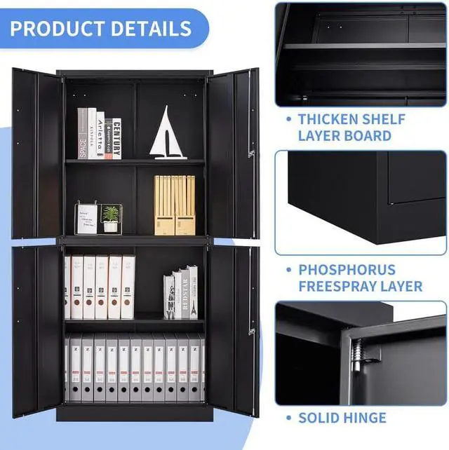 Alt view image 7 of 7 - AFAIF Metal Storage Locking Cabinet with 4 Doors and 2 Adjustable Shelves,71" Lockable Garage Tall Steel Cabinet,for Home Office,Living Room,Pantry,Gym,Commercial Storage