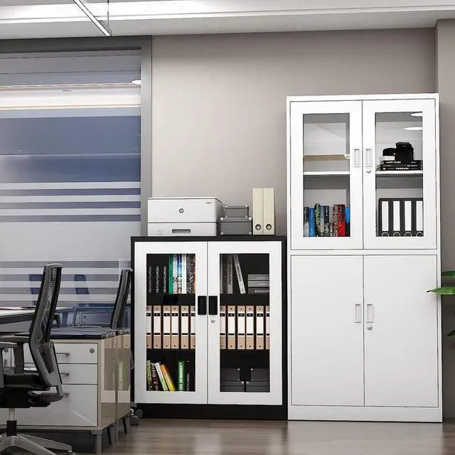 Alt view image 5 of 7 - Storage Cabinet with Doors and Shelves, 71" Steel Locker Acrylic Glass Door with Lock, for School Home Office
