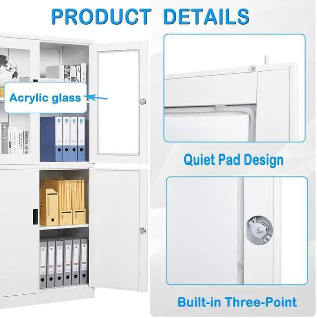 Alt view image 6 of 7 - Storage Cabinet with Doors and Shelves, 71" Steel Locker Acrylic Glass Door with Lock, for School Home Office