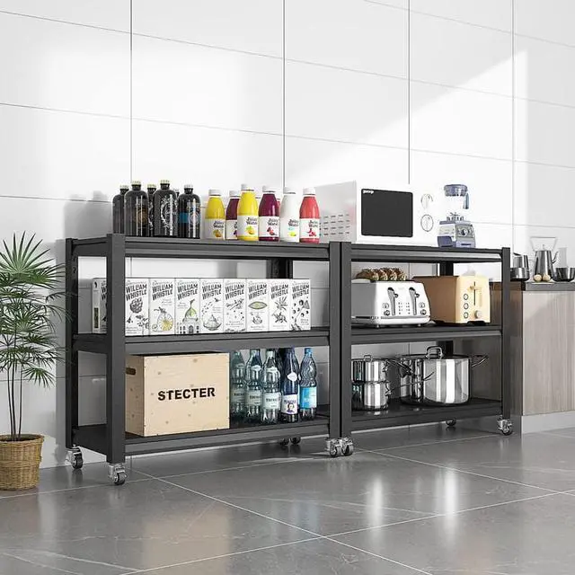 Alt view image 2 of 7 - Garage Shelving, Rolling Shelf with Wheels for Storage, 3-Tier Metal Shelving Unit with Wheels for Garage Kitchen Office, Utility Carts with Wheels, Bakers Rack Shelf, Storage Shelves on Wheels