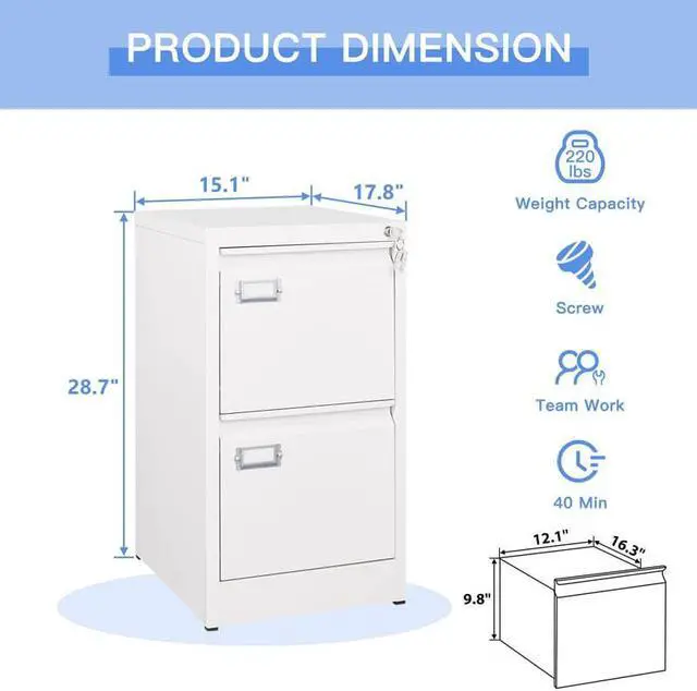 Alt view image 3 of 7 - 2 Drawers File Cabinet with Lock, Filing Cabinets for Home Office, Metal Locking Office File Storage Cabinets with Drawers, Vertical Small Filing Cabinet Organizer for Legal/A4