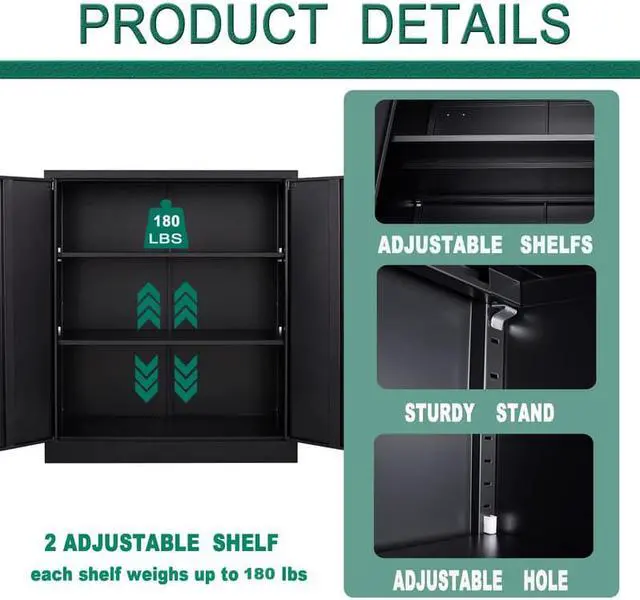 Alt view image 7 of 7 - Metal Storage Cabinets with Lock, Small Locker Organizer Steel Cabinets, Adjustable Layers Shelves 2 Doors for Home, Office, Warehouse,Garage,Industrial,Employee Lockers