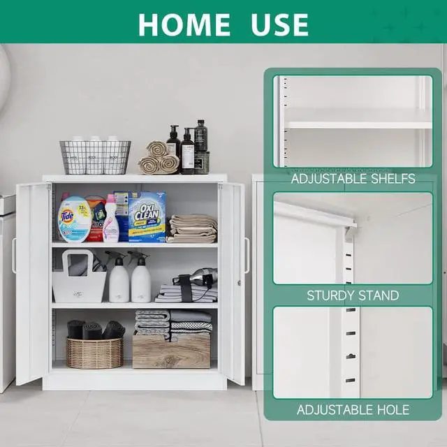 Alt view image 3 of 7 - Metal Storage Cabinets with Lock, Small Locker Steel Cabinets, Adjustable Shelves 2 Doors for Home,Office, Warehouse,Garage