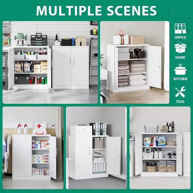 Alt view image 2 of 7 - Metal Storage Cabinets with Lock, Small Locker Steel Cabinets, Adjustable Shelves 2 Doors for Home,Office, Warehouse,Garage