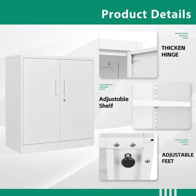 Alt view image 5 of 7 - Metal Storage Cabinets with Lock, Small Locker Steel Cabinets, Adjustable Shelves 2 Doors for Home,Office, Warehouse,Garage