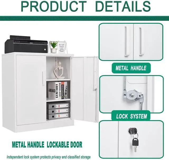 Alt view image 6 of 7 - Metal Storage Cabinets with Lock, Small Locker Steel Cabinets, Adjustable Shelves 2 Doors for Home,Office, Warehouse,Garage