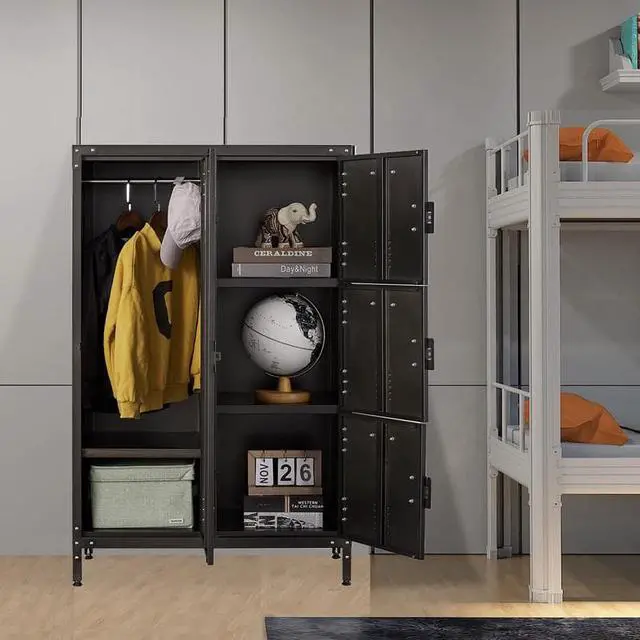Alt view image 4 of 7 - AFAIF Metal Locker Storage Cabinet, 55" Steel Retro Wardrobe, 4 Doors Lockable, Adjustable Feet Organizer Locker for Employees Home Office School Gym (4 Doors)