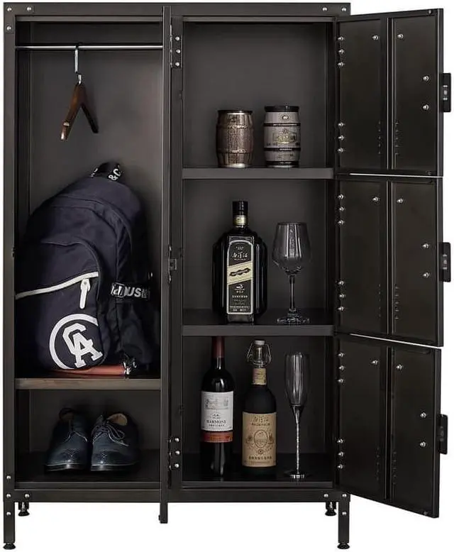 Alt view image 7 of 7 - AFAIF Metal Locker Storage Cabinet, 55" Steel Retro Wardrobe, 4 Doors Lockable, Adjustable Feet Organizer Locker for Employees Home Office School Gym (4 Doors)