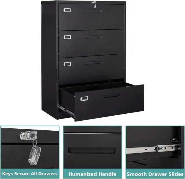 Alt view image 6 of 7 - AFAIF Lateral File Cabinet 4 Drawer, Office Filing Cabinet with Lock, Large Deep Drawers Locked by Keys, Metal Storage File Cabinet for Hanging Files Letter/Legal/F4/A4 Size