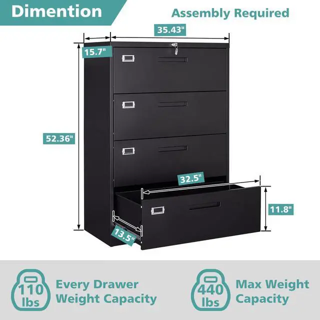 Alt view image 4 of 7 - AFAIF Lateral File Cabinet 4 Drawer, Office Filing Cabinet with Lock, Large Deep Drawers Locked by Keys, Metal Storage File Cabinet for Hanging Files Letter/Legal/F4/A4 Size