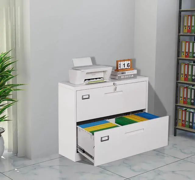 Alt view image 2 of 6 - AFAIF Lateral File Cabinet 2 Drawer with Lock, White Filing Cabinet Home Office, Large Deep Drawers Locked by Keys, for Hanging Folders Files Letter/Legal/F4/A4 Size