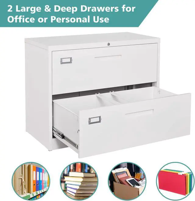 Alt view image 6 of 6 - AFAIF Lateral File Cabinet 2 Drawer with Lock, White Filing Cabinet Home Office, Large Deep Drawers Locked by Keys, for Hanging Folders Files Letter/Legal/F4/A4 Size