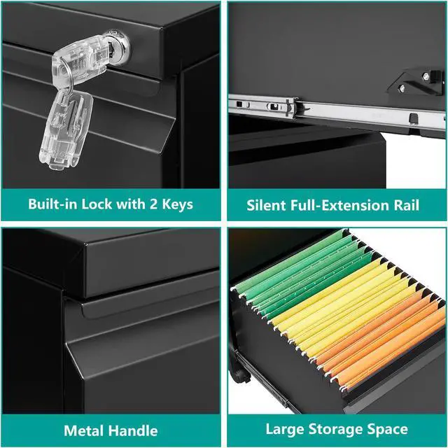 Alt view image 5 of 6 - AFAIF 2 Drawer Metal File Cabinet, Rolling File Cabinet with Lock for Hanging Legal/Letter Size,Under Desk Filing Cabinet for Home Office