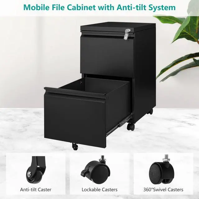 Alt view image 6 of 6 - AFAIF 2 Drawer Metal File Cabinet, Rolling File Cabinet with Lock for Hanging Legal/Letter Size,Under Desk Filing Cabinet for Home Office