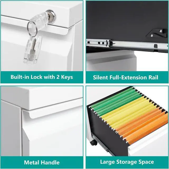 Alt view image 6 of 7 - AFAIF Metal File Cabinets with 2 Drawer,Under Desk Locking File Cabinet for Legal Letter Files, Office Storage Cabinet with Wheels