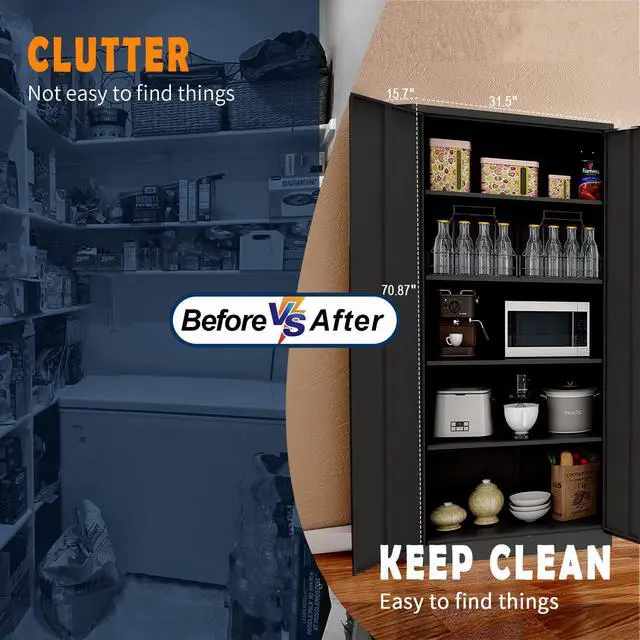 Alt view image 6 of 7 - AFAIF Metal Garage Storage Cabinet with 2 Doors and 4 Adjustable Shelves - 71" Steel Lockable File/Locking Tool Cabinets for Office,Home,Gym,School