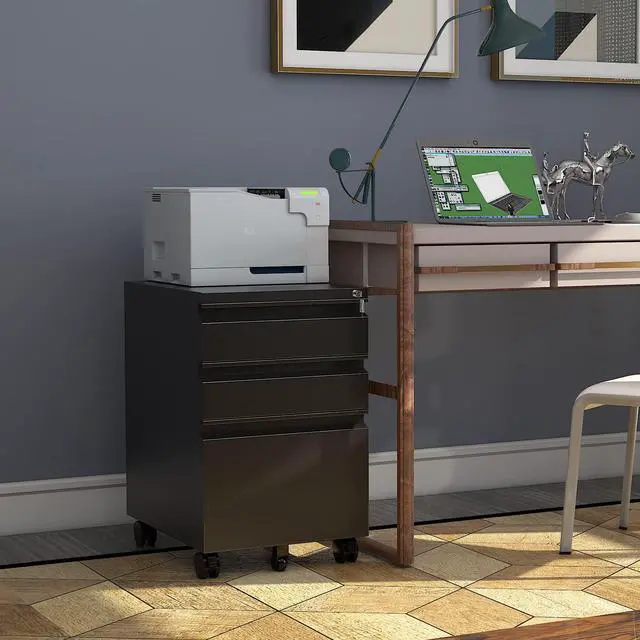Alt view image 2 of 7 - AFAIF 3 Drawer File Cabinet with Lock on Wheels, Mobile Steel Pedestal File Cabinet Under Desk (No assembly)