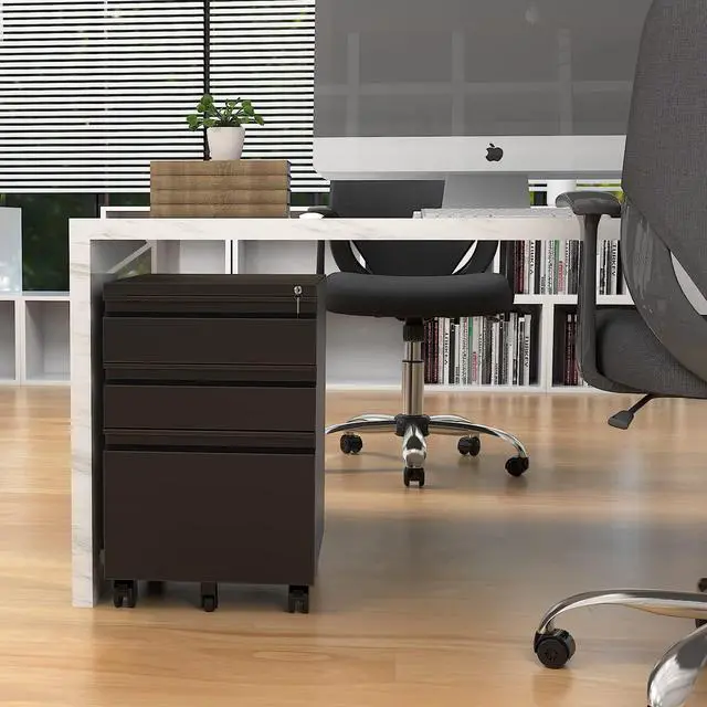 Alt view image 6 of 7 - AFAIF 3 Drawer File Cabinet with Lock on Wheels, Mobile Steel Pedestal File Cabinet Under Desk (No assembly)