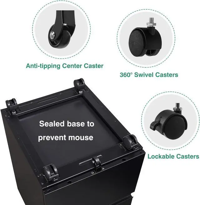 Alt view image 7 of 7 - AFAIF 3 Drawer File Cabinet with Lock on Wheels, Mobile Steel Pedestal File Cabinet Under Desk (No assembly)